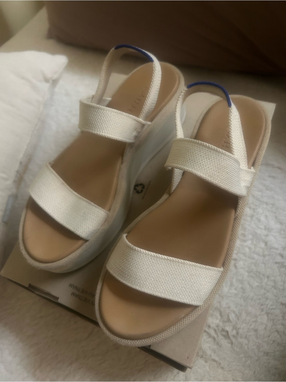Rothy's Cream Canvas Platform Slingback Sandals